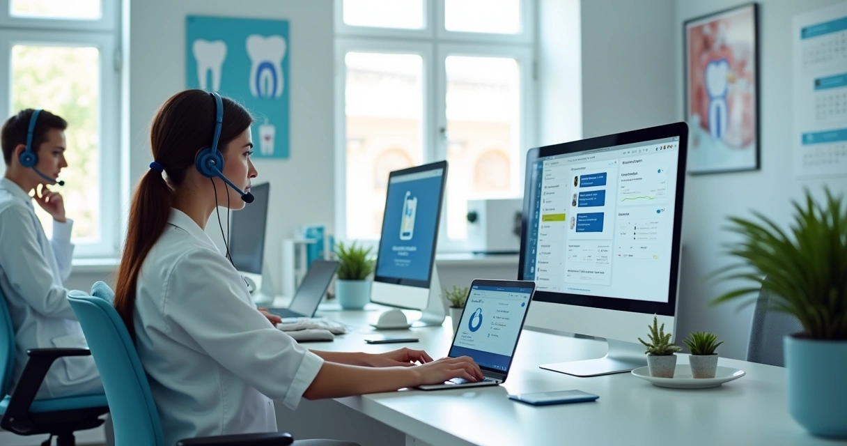Equipe de clínica usando CRM e WhatsApp para agendamentos 