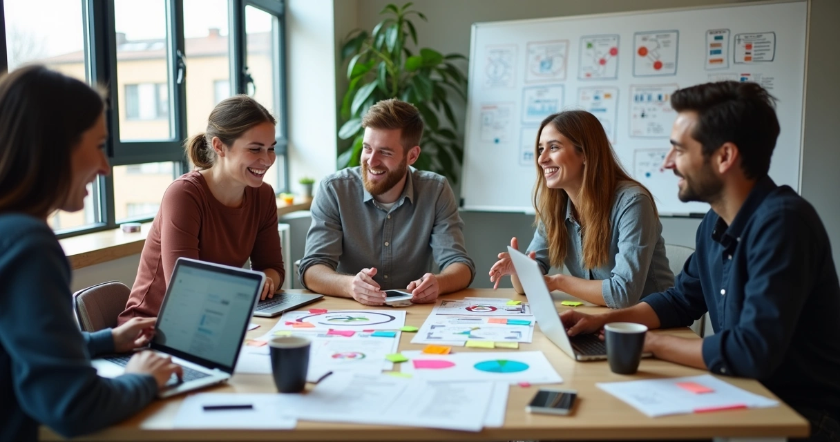 Equipe de customer success discutindo processos em mesa de reunião 