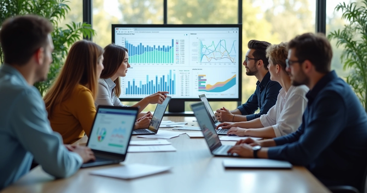 Equipe analisando gráficos em uma reunião de negócios 