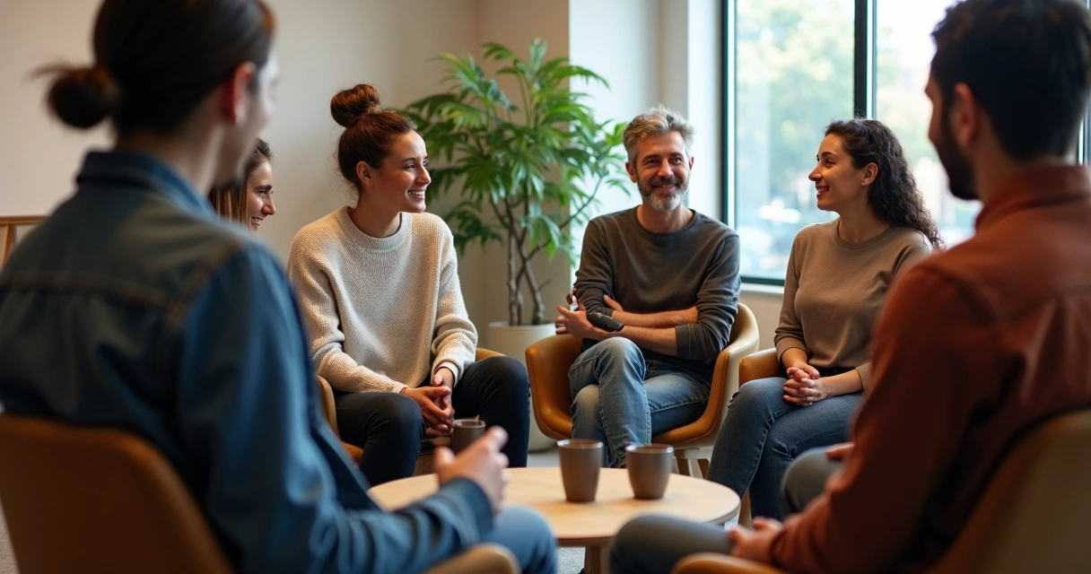 Equipe dando feedback em ambiente informal