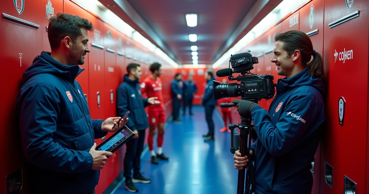Equipe de comunicação prepara gravação nos bastidores do futebol 