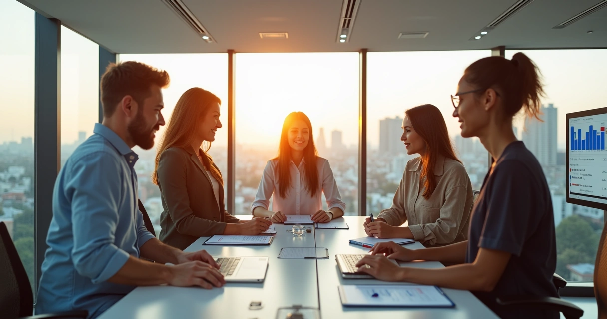 Equipe reunida em agência de marketing trabalhando 