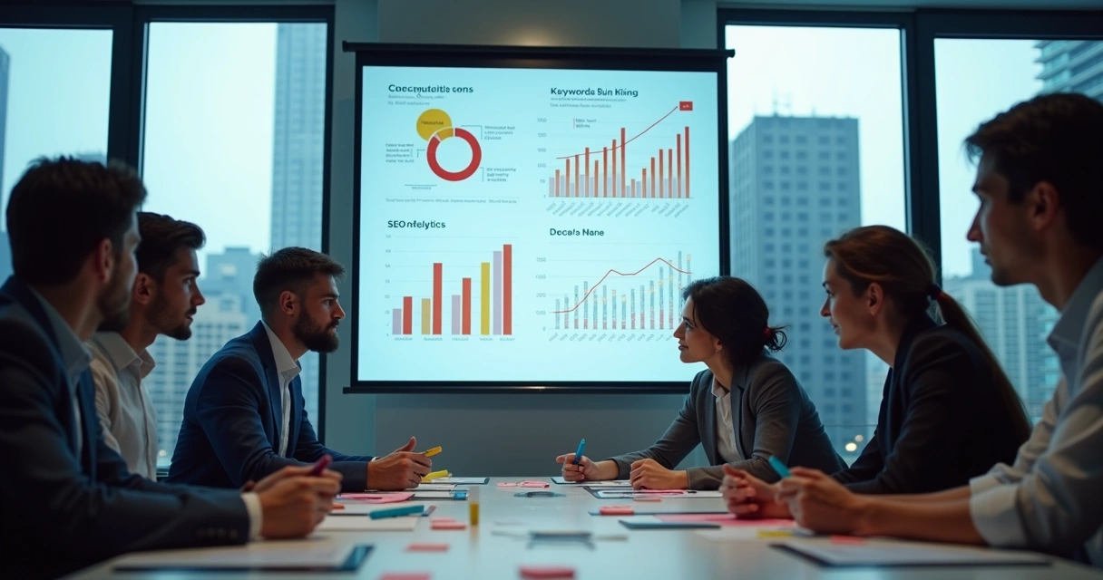 Equipe analisando resultados de SEO 