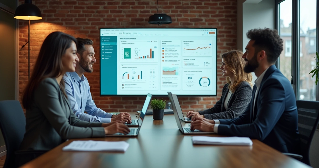 Equipe de vendas analisa CRM integrado com múltiplos canais de comunicação 