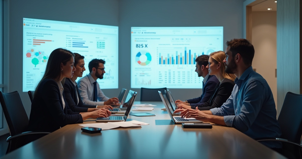 Comprar Lista de Empresas B2B: Guia Completo, Riscos e Soluções 2 Equipe de vendas reunida analisando dados de empresas B2B