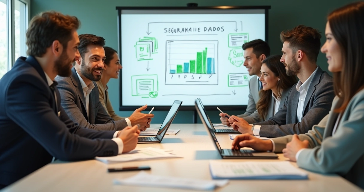 Equipe de delivery reunida discutindo segurança de dados 