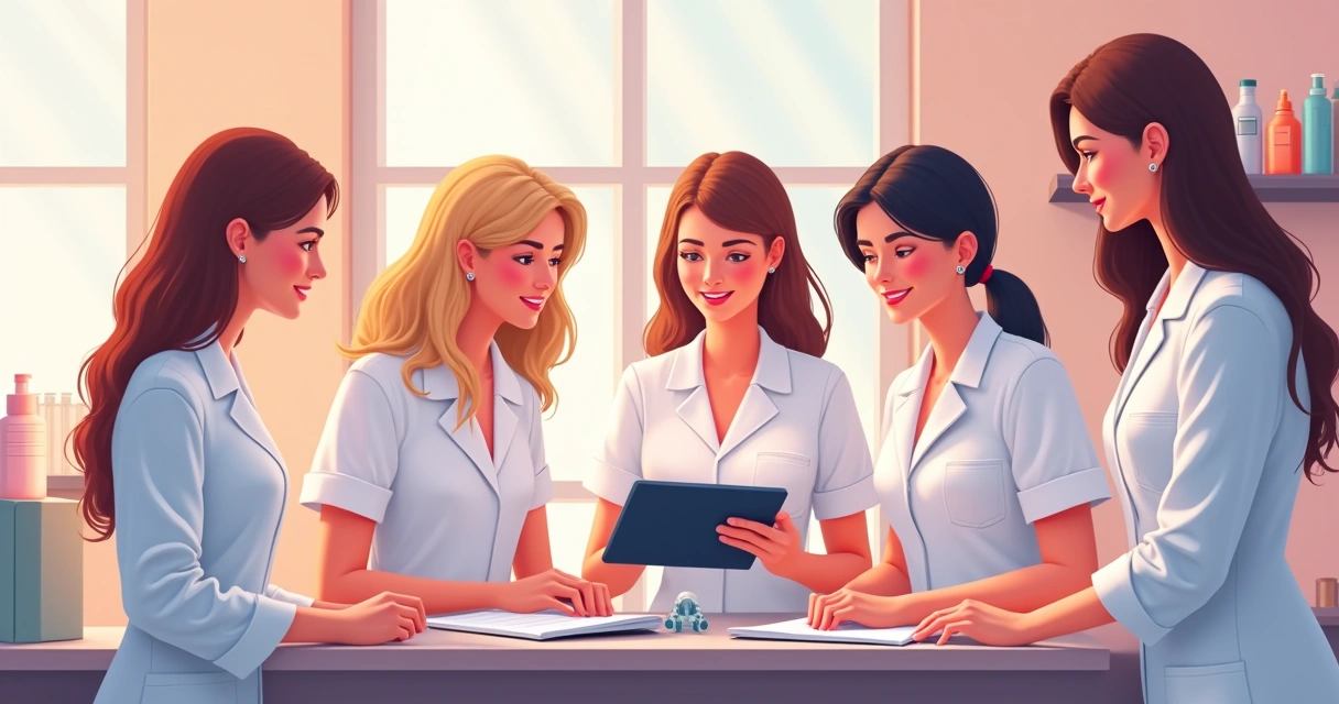 Equipe de depilação organizando agenda e discutindo atendimento. 