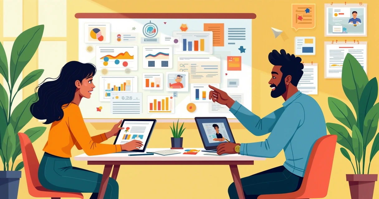 Equipe de designers em um escritório colaborativo, trabalhando em projetos criativos com ambiente vibrante.