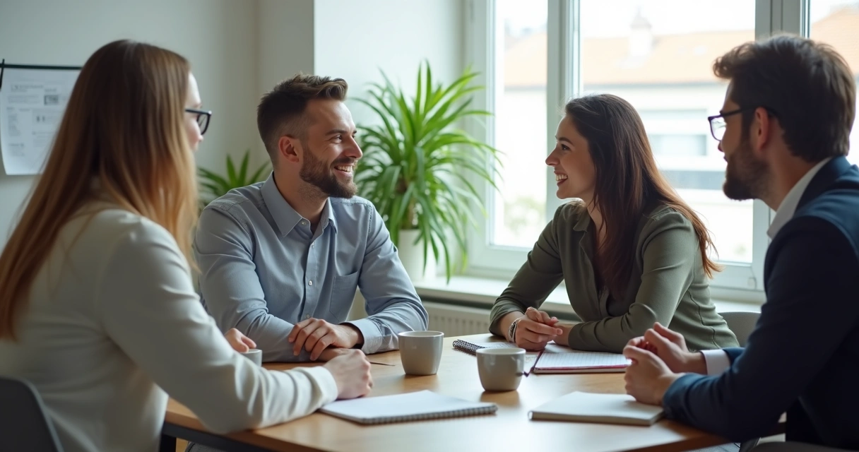 Equipe em conversa aberta no escritório