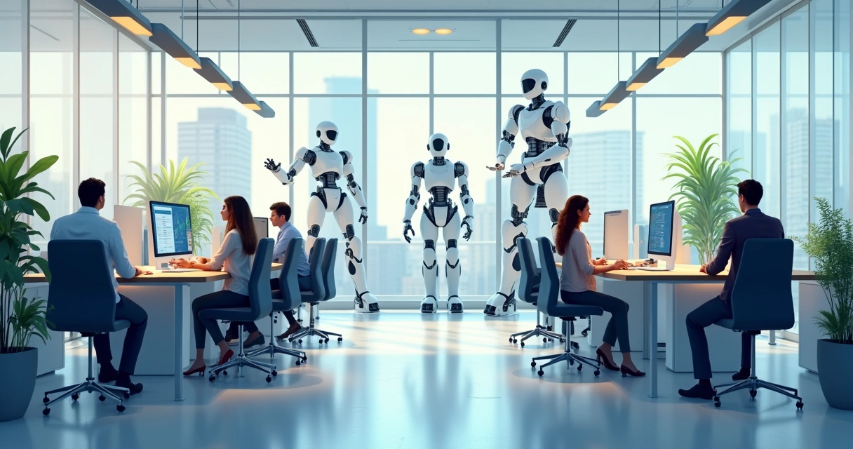 Equipe contábil trabalhando junto com robôs digitais 