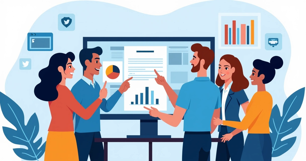 Equipe digital reunida discutindo revisão de contrato digital 