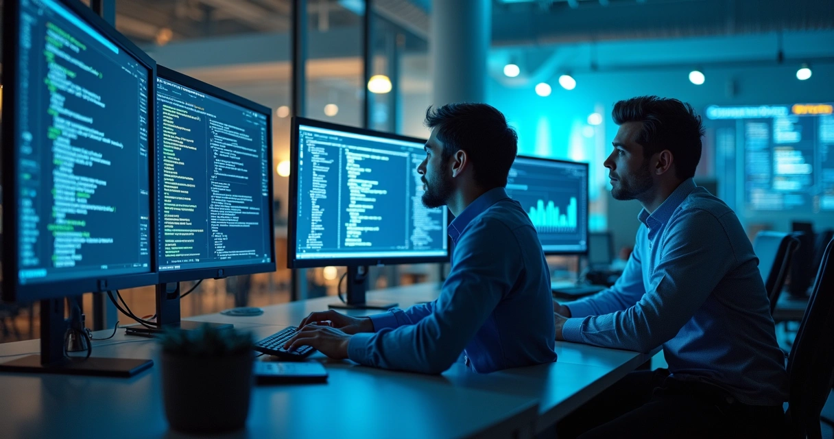 Equipe de especialistas de tecnologia fazendo manutenção em site 