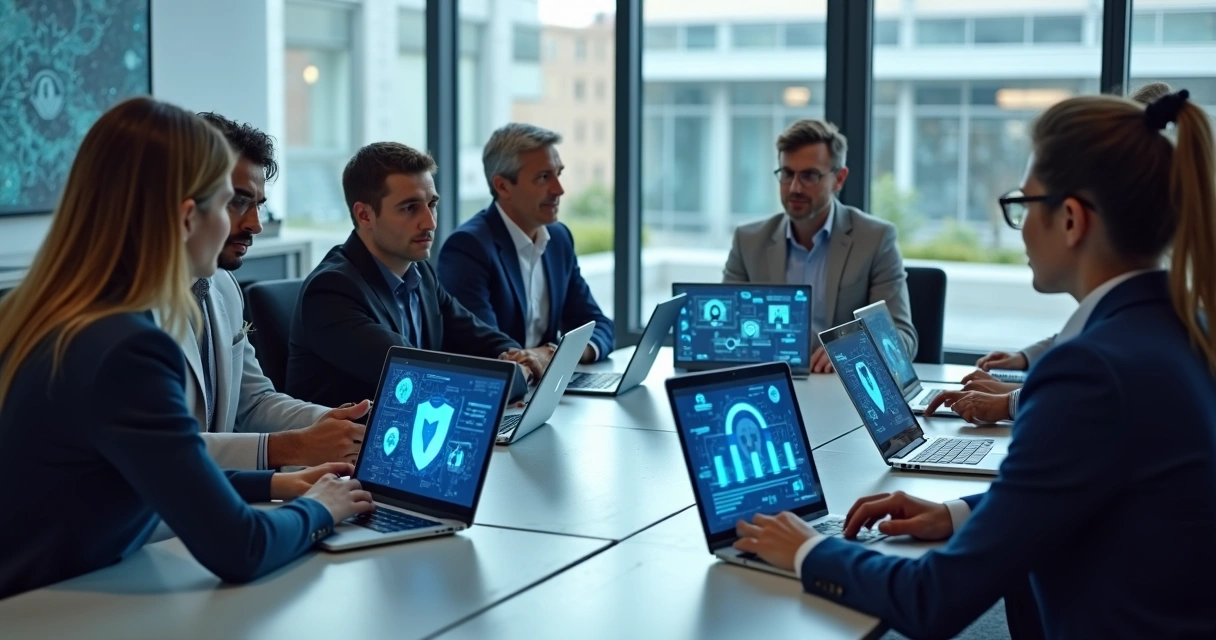 Equipe discutindo ética e segurança em tecnologia 