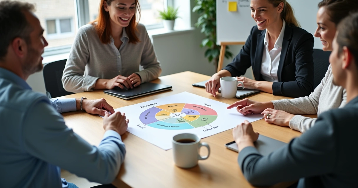 Equipe discutindo etapas do funil de vendas em uma mesa