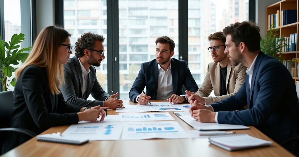 Equipe reunida ao redor de uma mesa discutindo estratégias organizacionais 