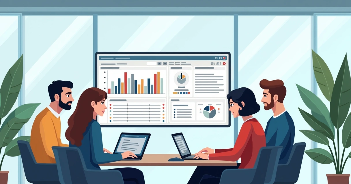 Equipe pequena discutindo automação de atendimento em telas de computador 