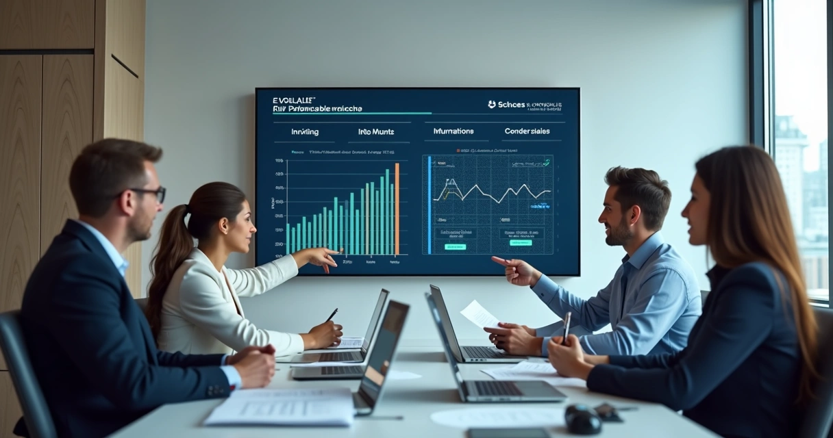 Equipe discutindo KPIs em reunião 