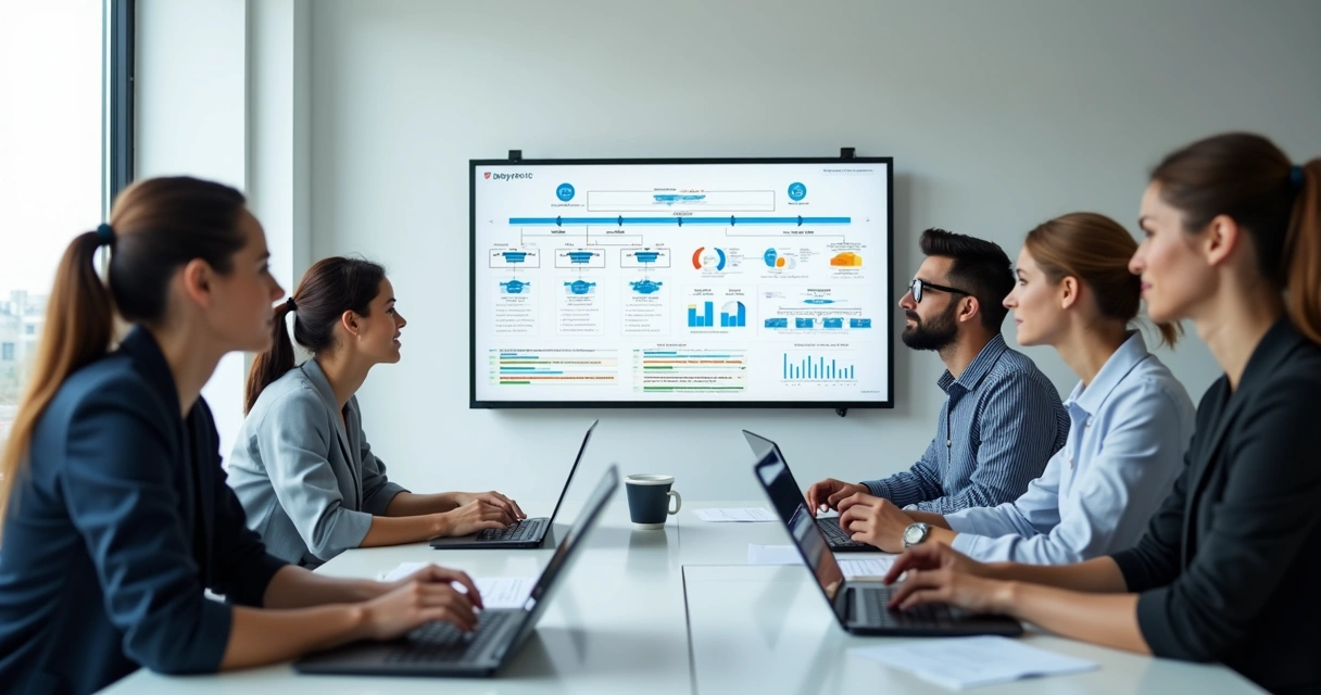 Equipe empresarial discutindo integração MCP em reunião 