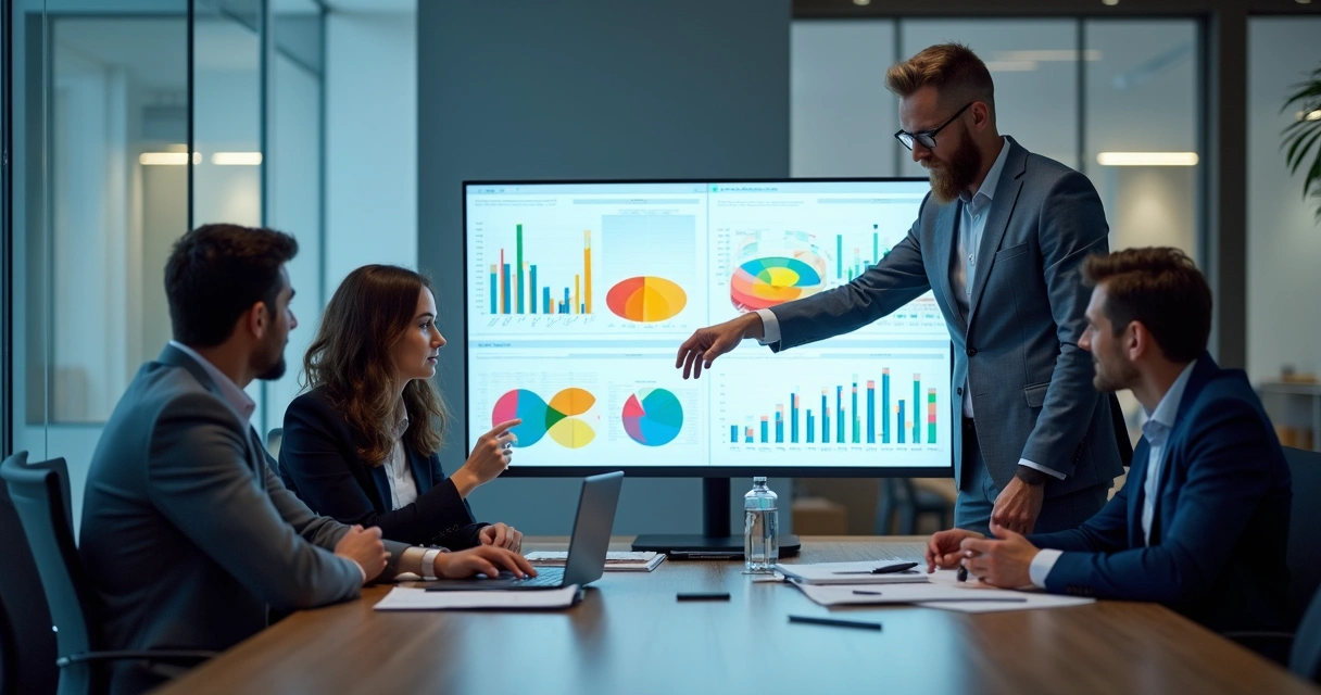 Equipe analisa processos em monitores na mesa de escritório 