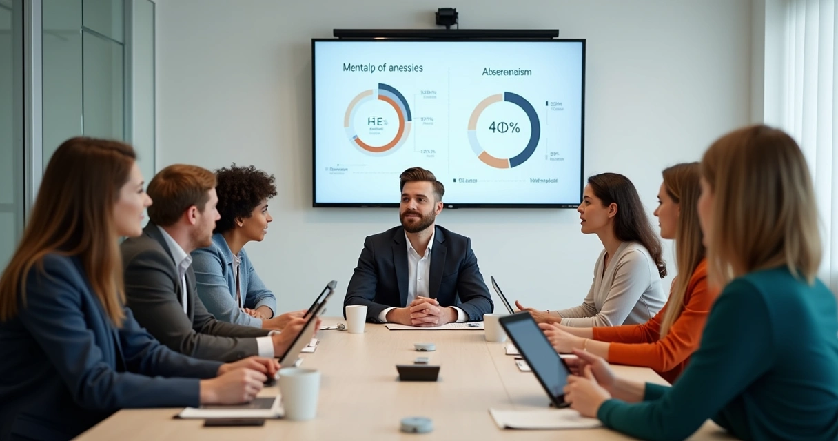 Equipe discutindo saúde mental na empresa