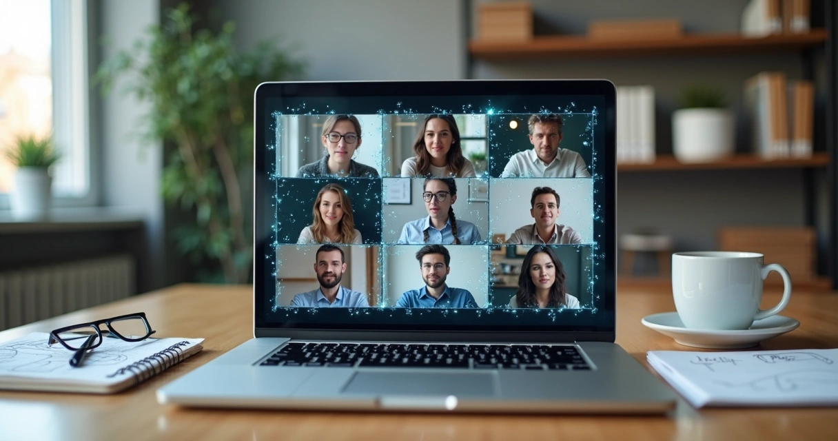 Equipe distribuída conectada por videoconferência com fluxos sutis entre as pessoas 
