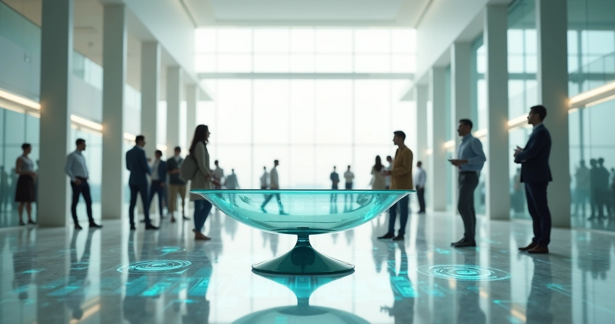 Equipes diversas equilibradas em grande balança transparente 