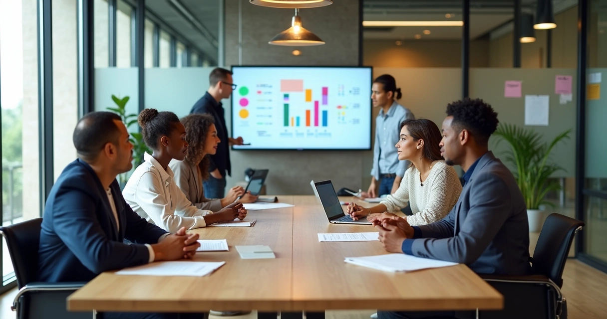 Equipe diversa em reunião de trabalho em escritório moderno 