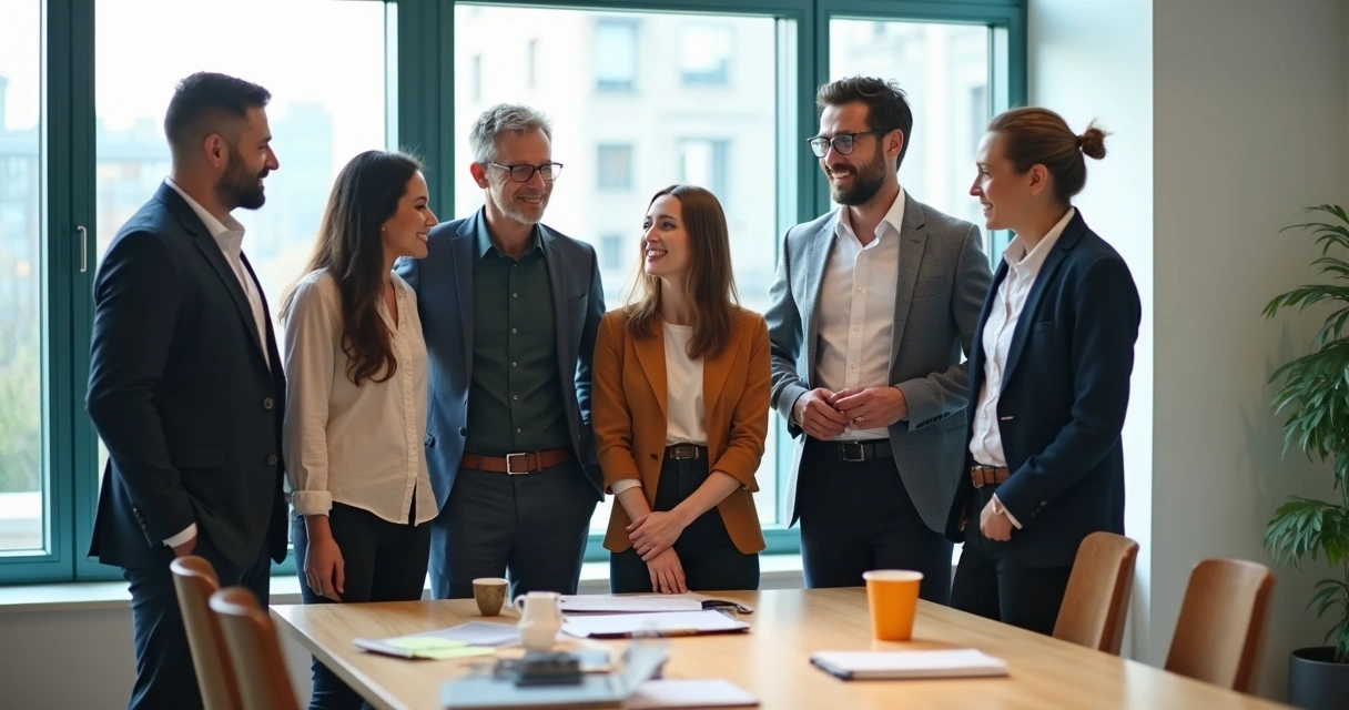 Equipe diversa reunida em círculo em escritório moderno simbolizando pertencimento no trabalho 