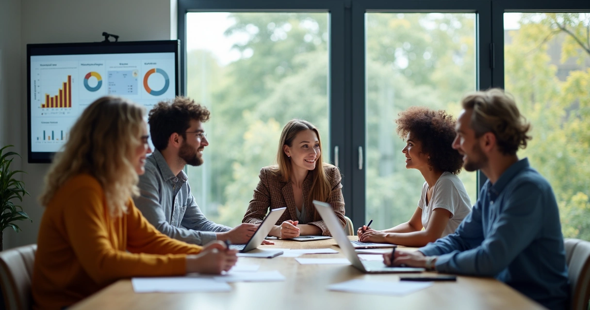 Equipe de vendas diversificada em reunião moderna 