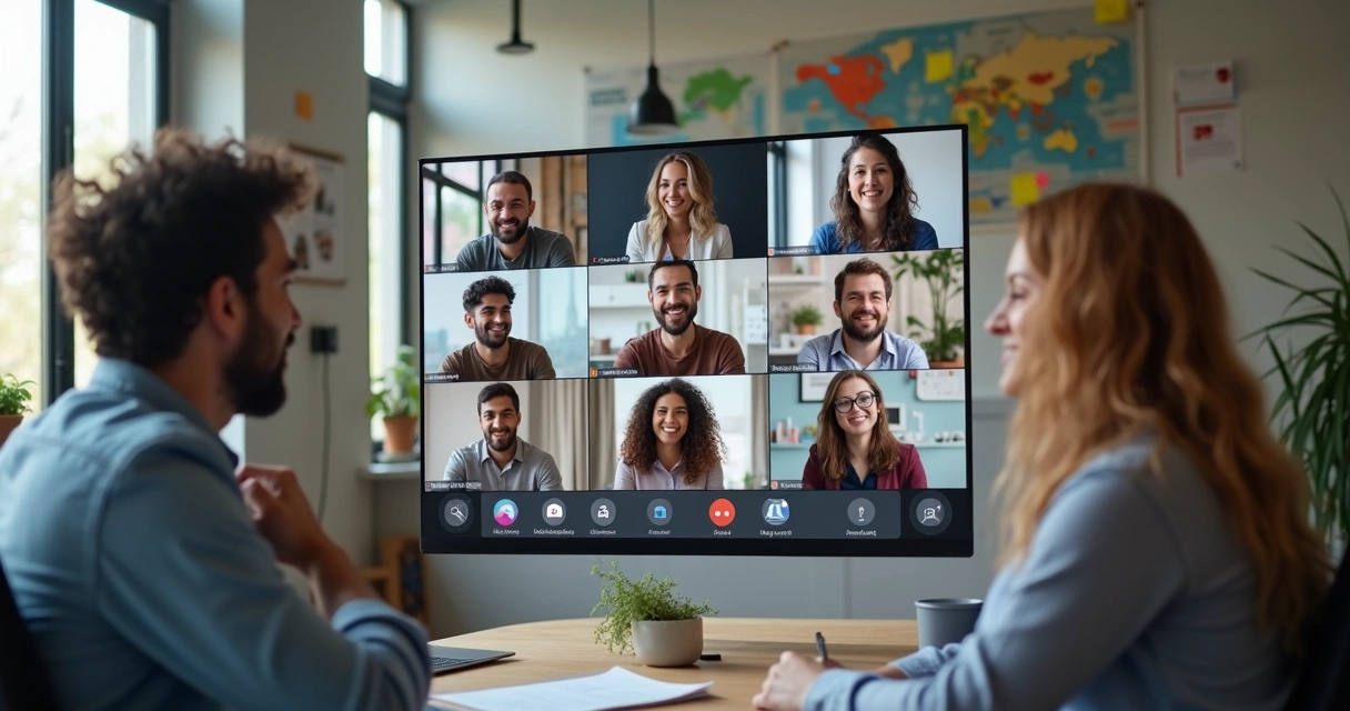 Equipe diversa conectada em videoconferência 