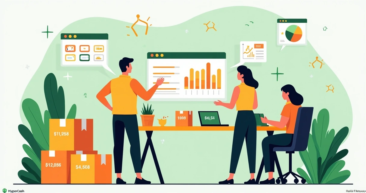 Equipe de dropshipping comemorando resultado com gráficos 