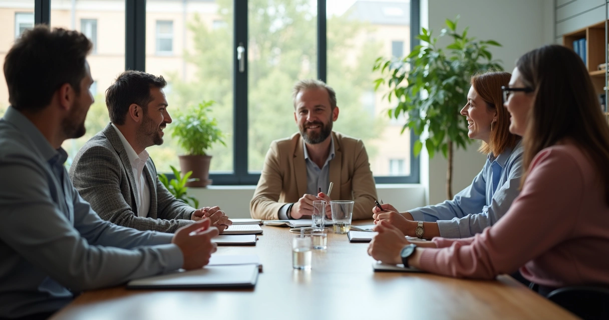 Equipe em reunião com clima de escuta