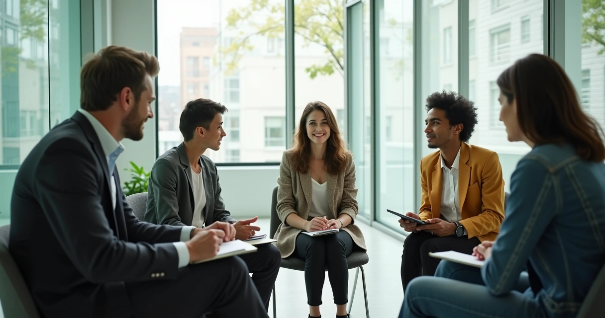 Equipe reunida em conversa reflexiva no trabalho