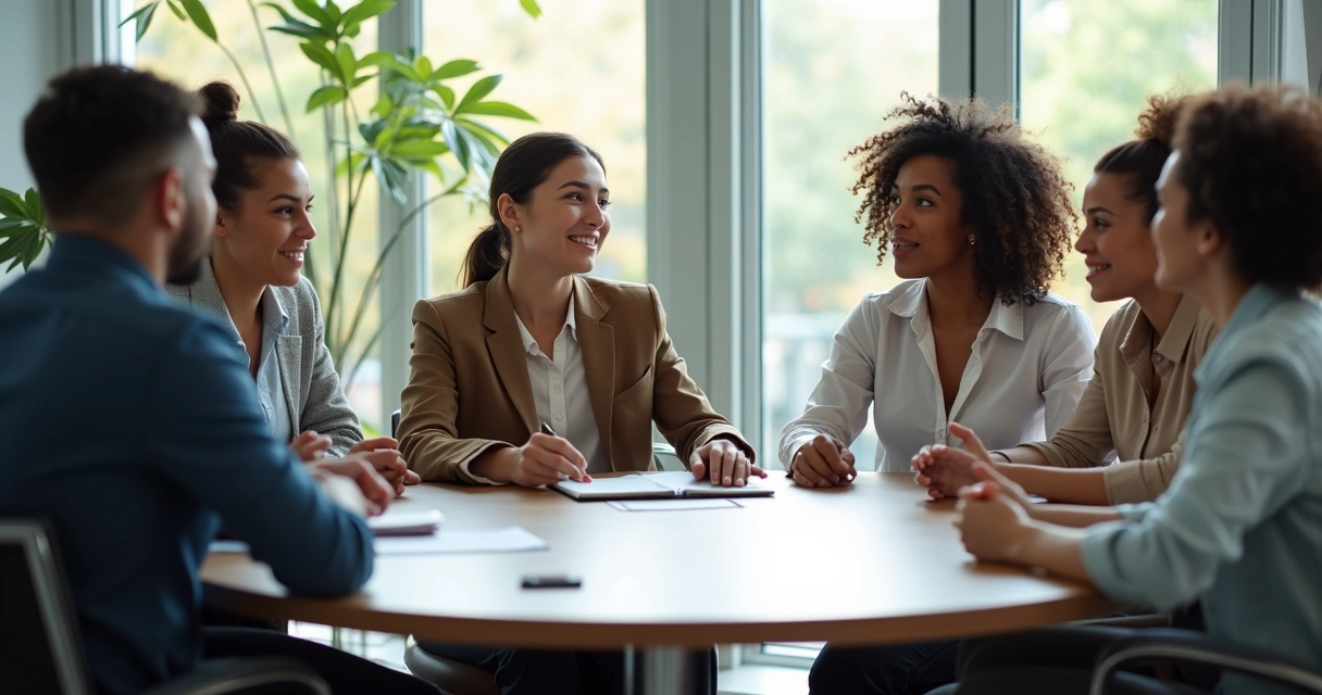 Equipe em reunião com expressão de compreensão