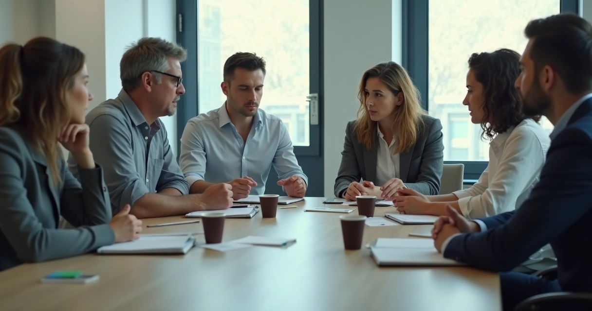 Equipe em reunião silenciosa e distante 