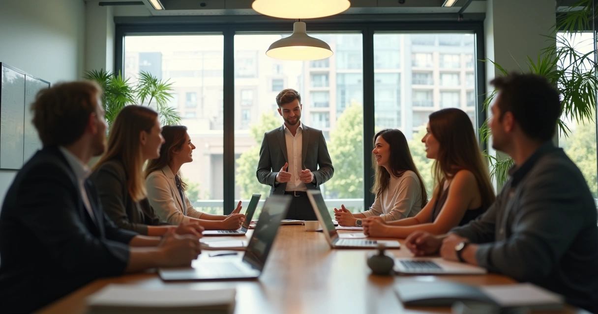Time trabalhando em sintonia em uma sala moderna 