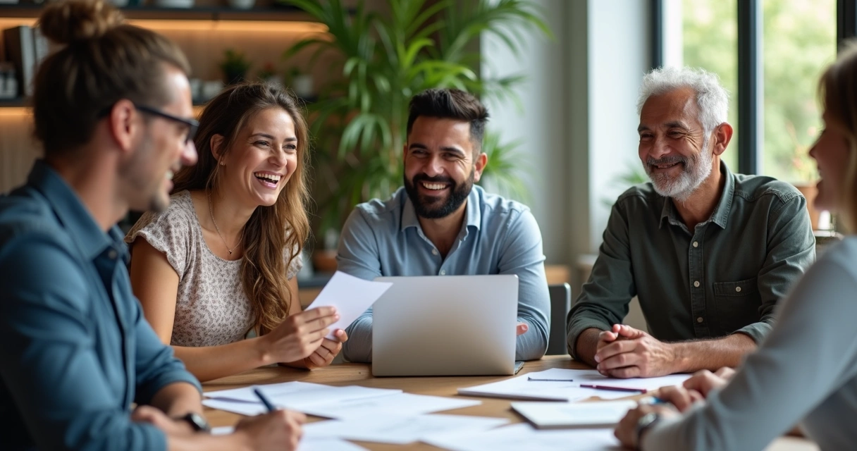 Equipe de colaboradores em escritório comemorando implantação de plano de saúde 