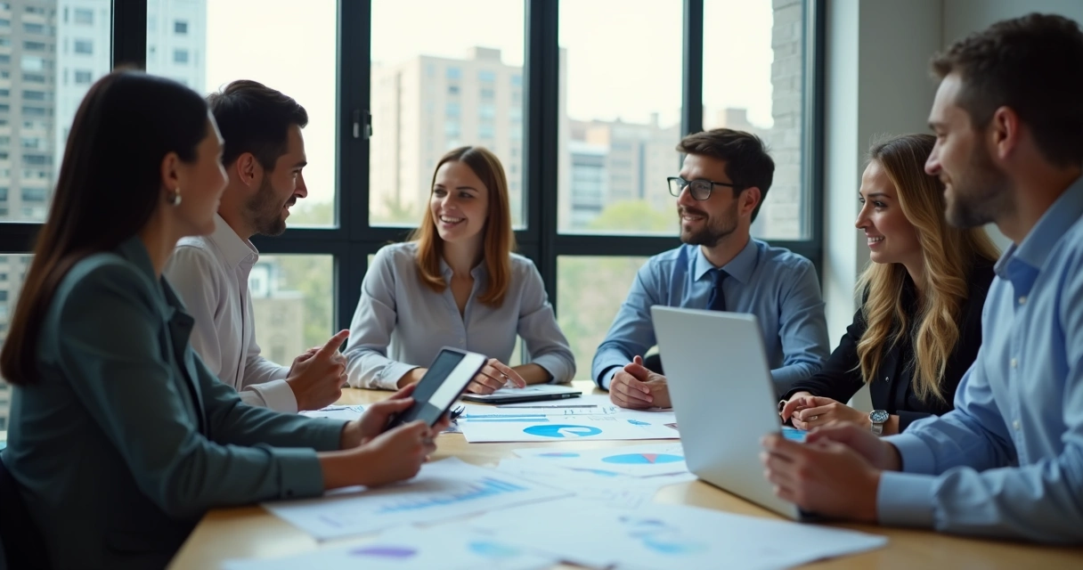 Equipe de empresa reunida usando celular para pagamento digital 