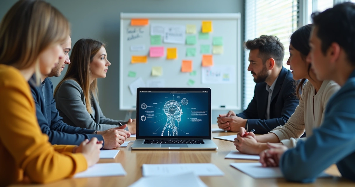 Equipe treinando agente de IA na empresa 