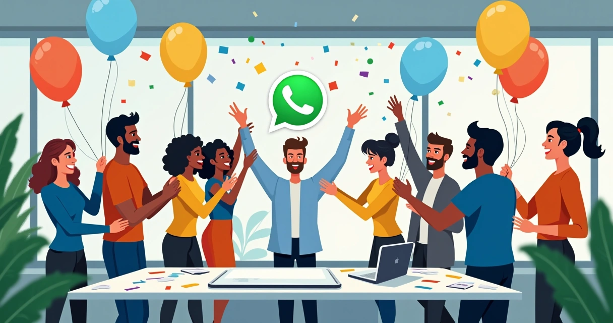 Equipe comemorando sucesso com automação WhatsApp 