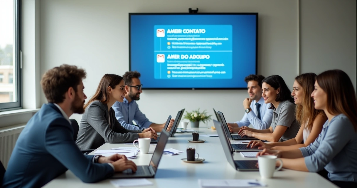 Equipe de uma pequena empresa em reunião, usando notebooks na mesa de trabalho 