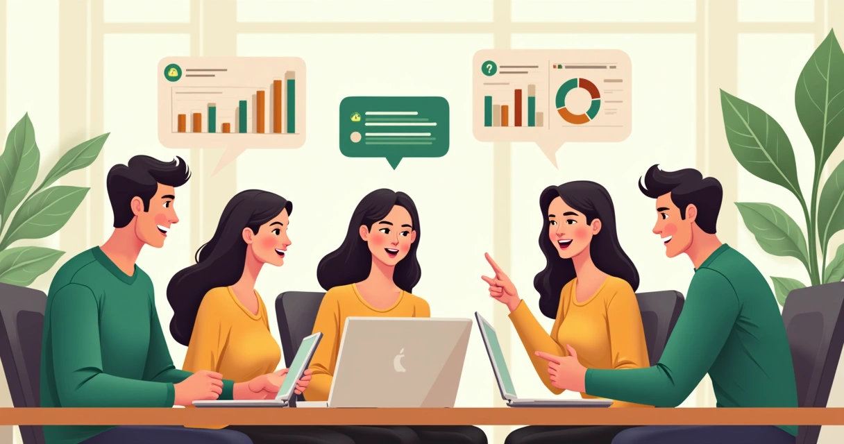 Equipe interagindo em chat corporativo 