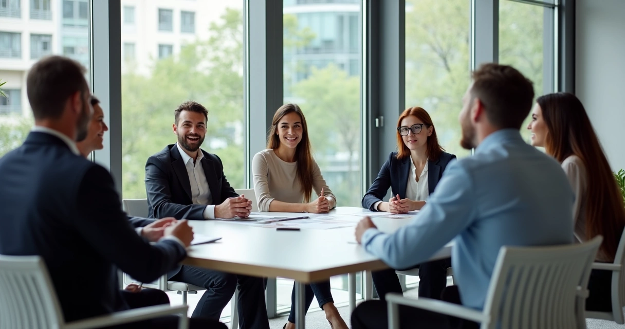 Equipe entrevistando candidatos diversos em escritório moderno