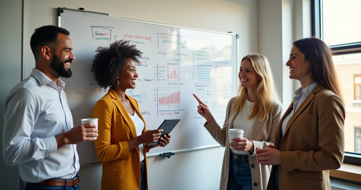 Equipe de marketing digital reunida discutindo estratégias de funil