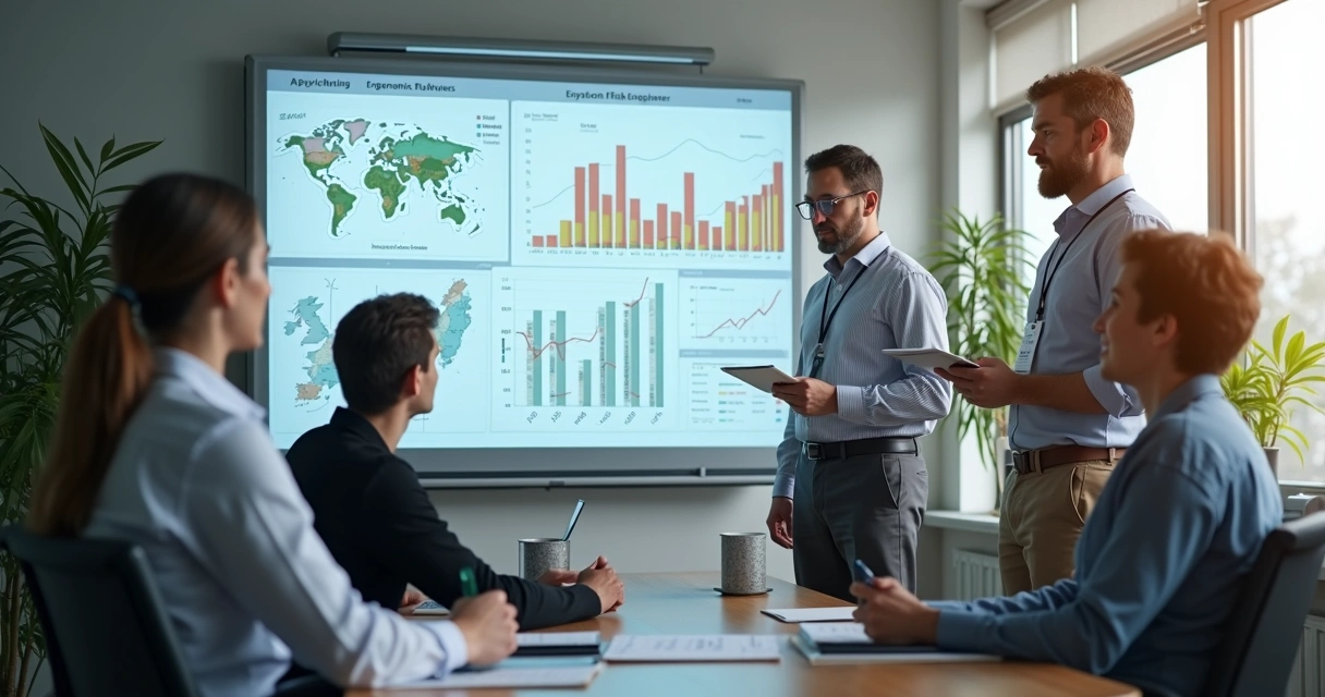 Equipe multidisciplinar discutindo ergonomia e saúde organizacional 