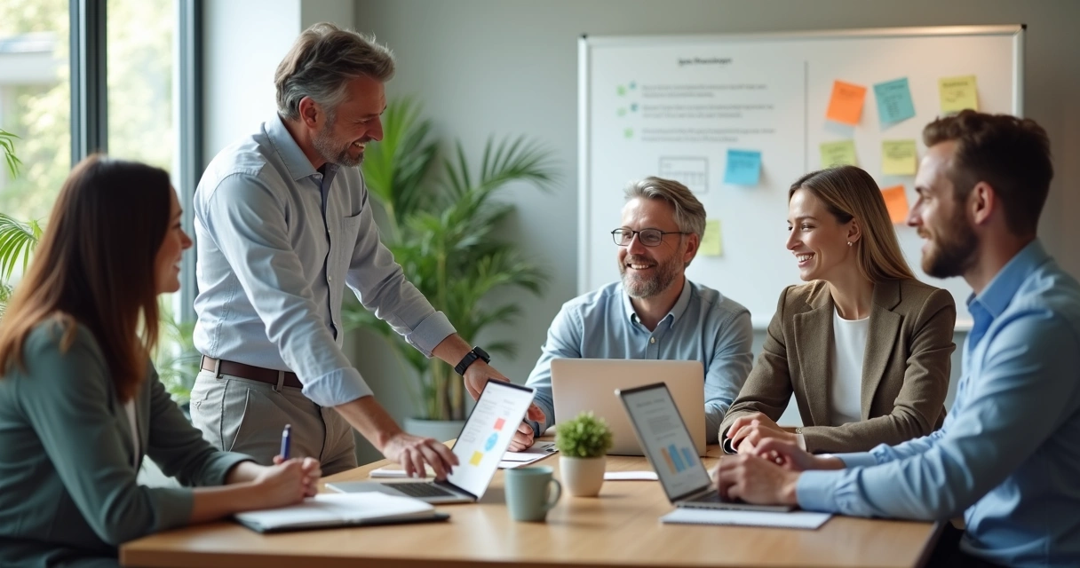 Equipe diversa em escritório moderno com clima de trabalho saudável 
