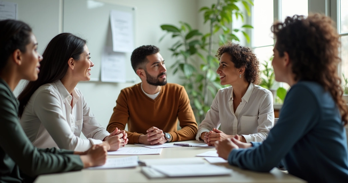 Equipe praticando escuta ativa em reunião 