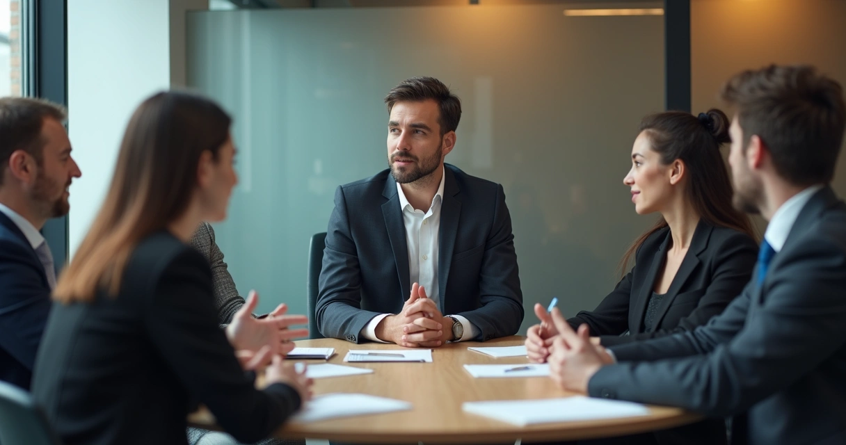 Equipe ouvindo líder em conversa calma 