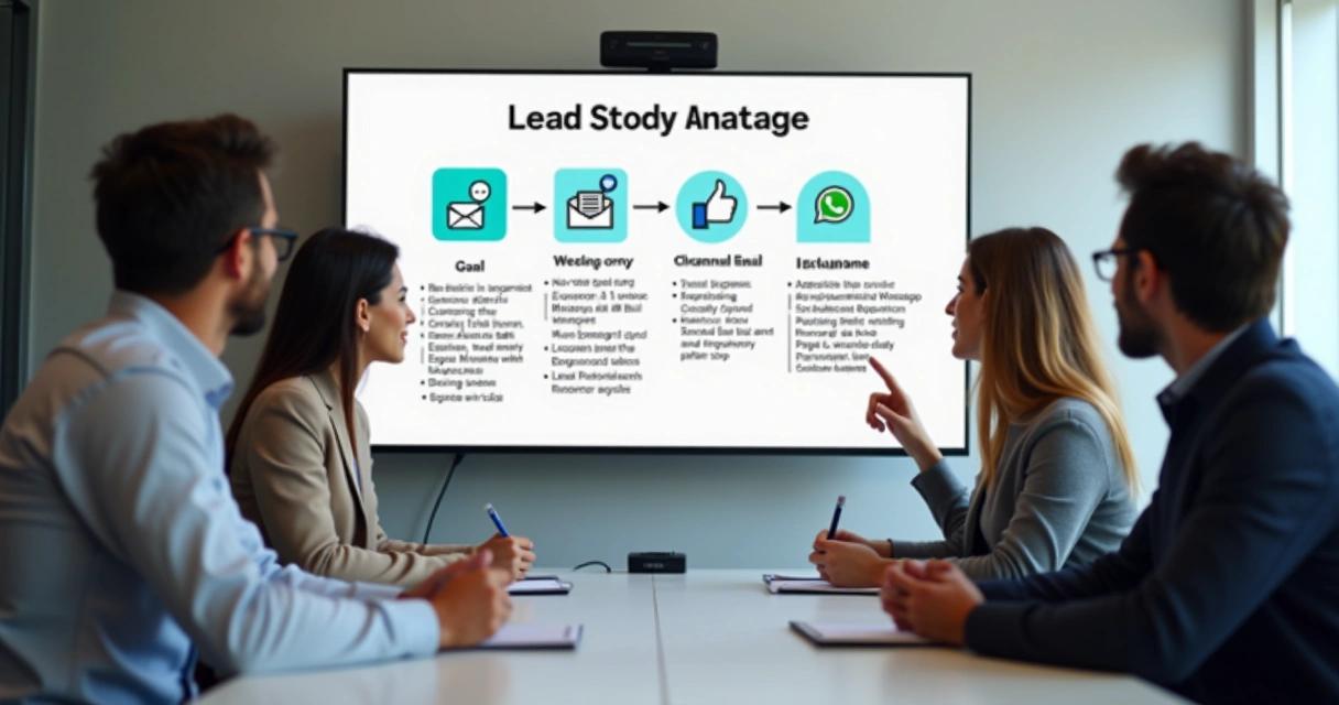 Equipe revisando estratégia de landing page em reunião