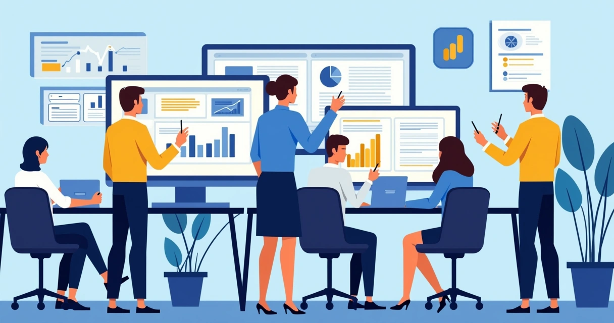 Equipe de estratégia digital trabalhando em SEO político 